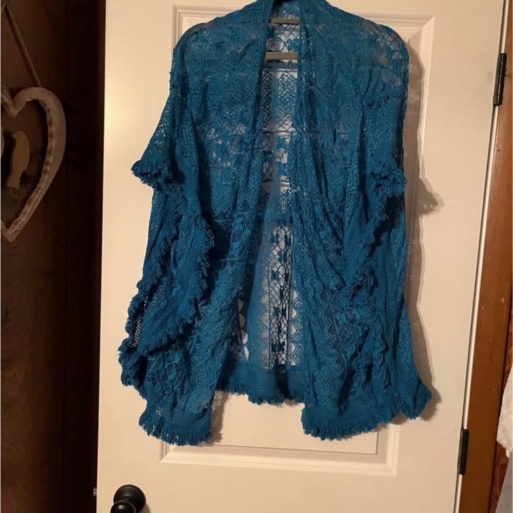 Teal Lace Kimono Cardigan